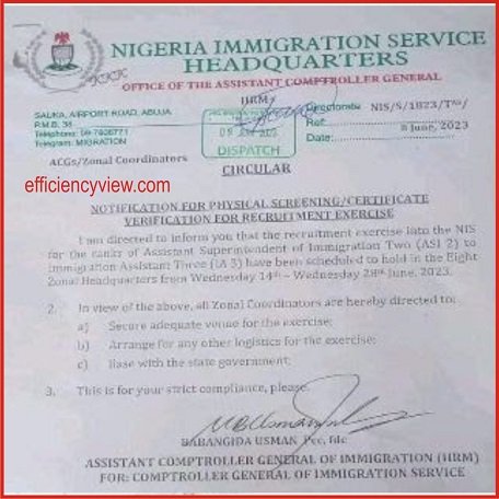 Nigerian Immigration Service NIS Recruitment 2023 Physical Screening