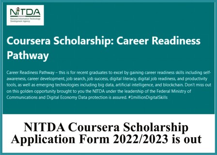 NITDA Coursera Scholarship Application Form 2022/2023 is out – apply here
